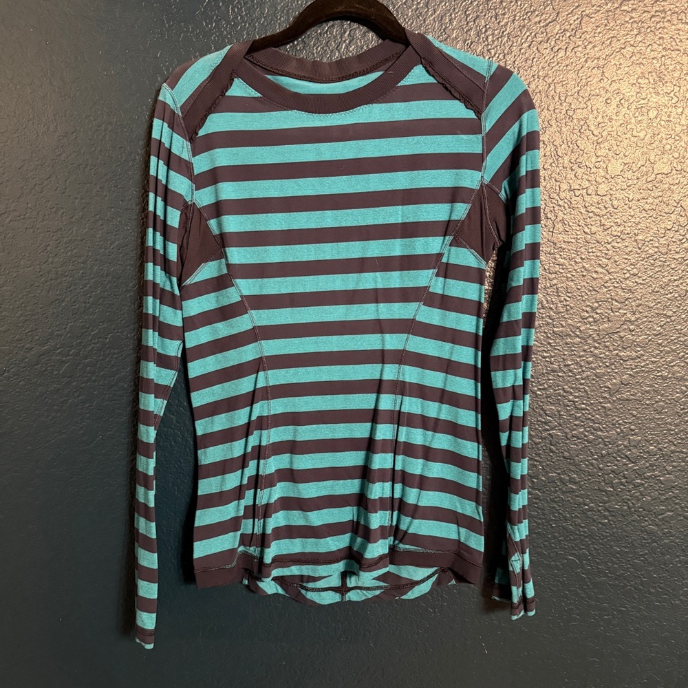 Lululemon Striped Long Sleeve Top - Teal and Navy.